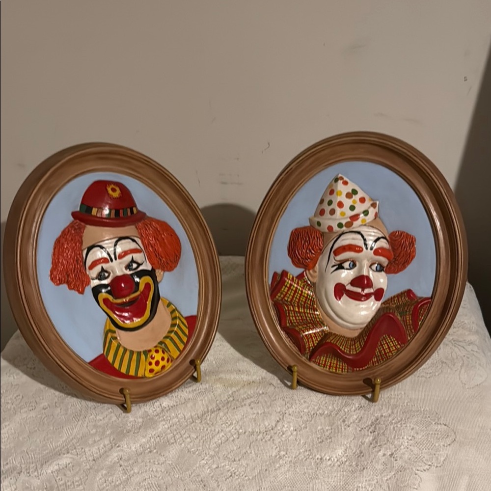 Vintage 1977 3D Clown Portrait Wall Art Set of two.